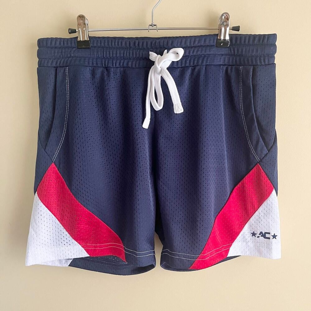 Andrew Christian Shorts Men's XL Blue Red Mesh Gym Athletic Short Inseam 5"